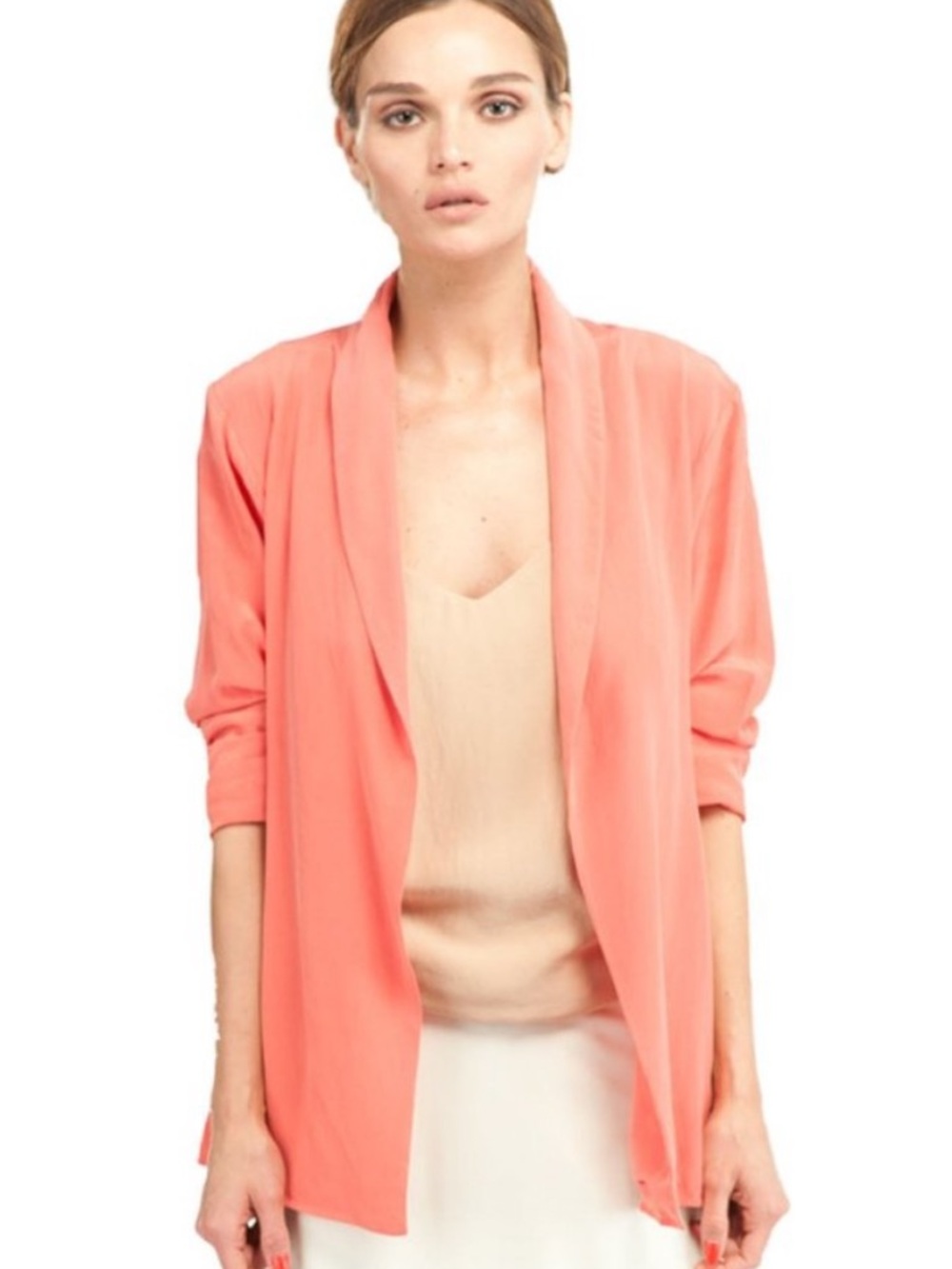 Merritt Charles Ford Blazer | Coral — Open-Front Drape Blazer